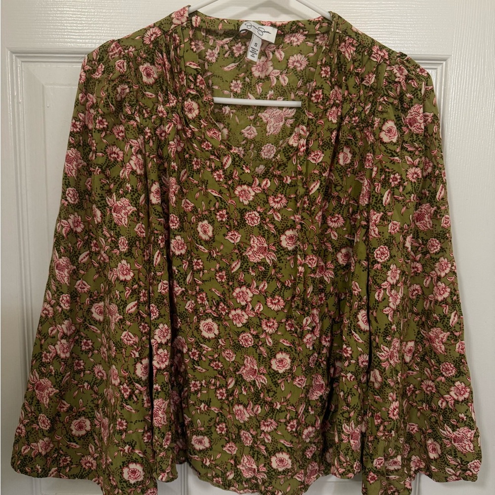 Jessica Simpson Pink and Brown Floral 3/4 Sleeve Blouse